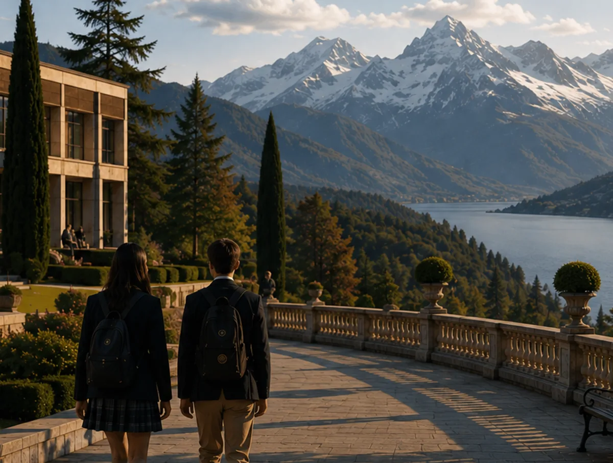Students walking through an international boarding school campus